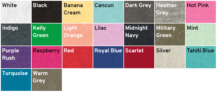 Next Level T Shirt Color Chart